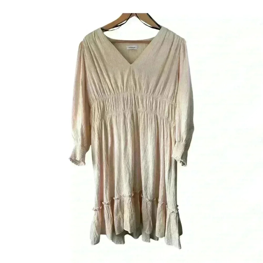 CALVIN KLEIN Womens Pink Stretch‎ Textured Ruffled 3/4 Sleeve Midi Dress Size 14